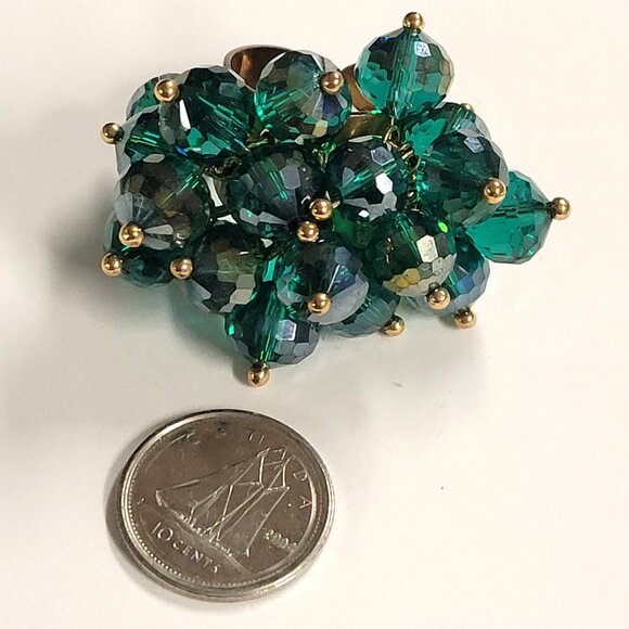 Aqua Green Crystal Cluster Ring,  Adjustable Crystal Ring Statement Crystal Ring - Picture 3 of 10